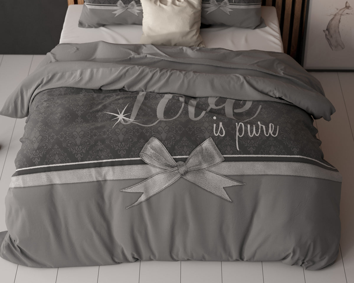 Dekbedovertrek Pure Love grijs 240 x 200/220 cm, romantische print Our Love is pure voor de slaapkamer