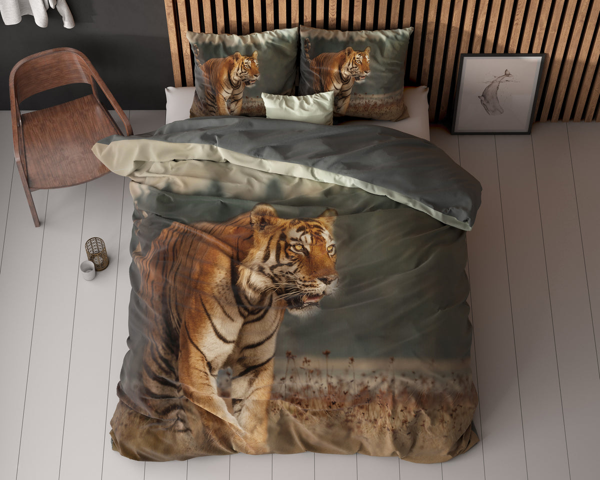 Dekbedovertrek tijgerprint taupe 200 x 200/220 cm, natuurthema voor de slaapkamer