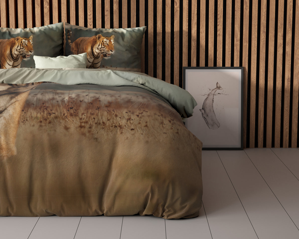 Dekbedovertrek tijgerprint taupe 200 x 200/220 cm, natuurthema voor de slaapkamer