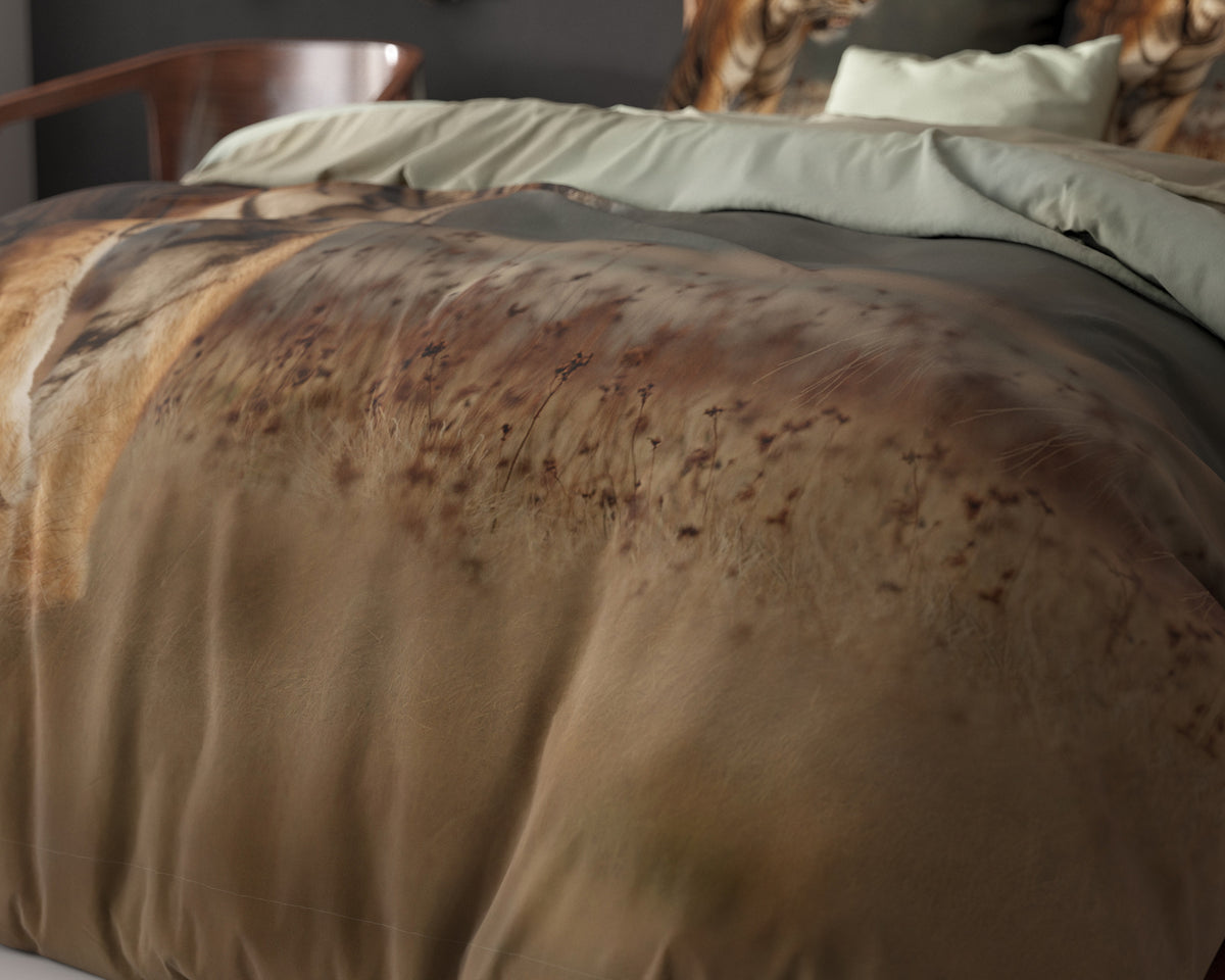 Dekbedovertrek tijgerprint taupe 200 x 200/220 cm, natuurthema voor de slaapkamer