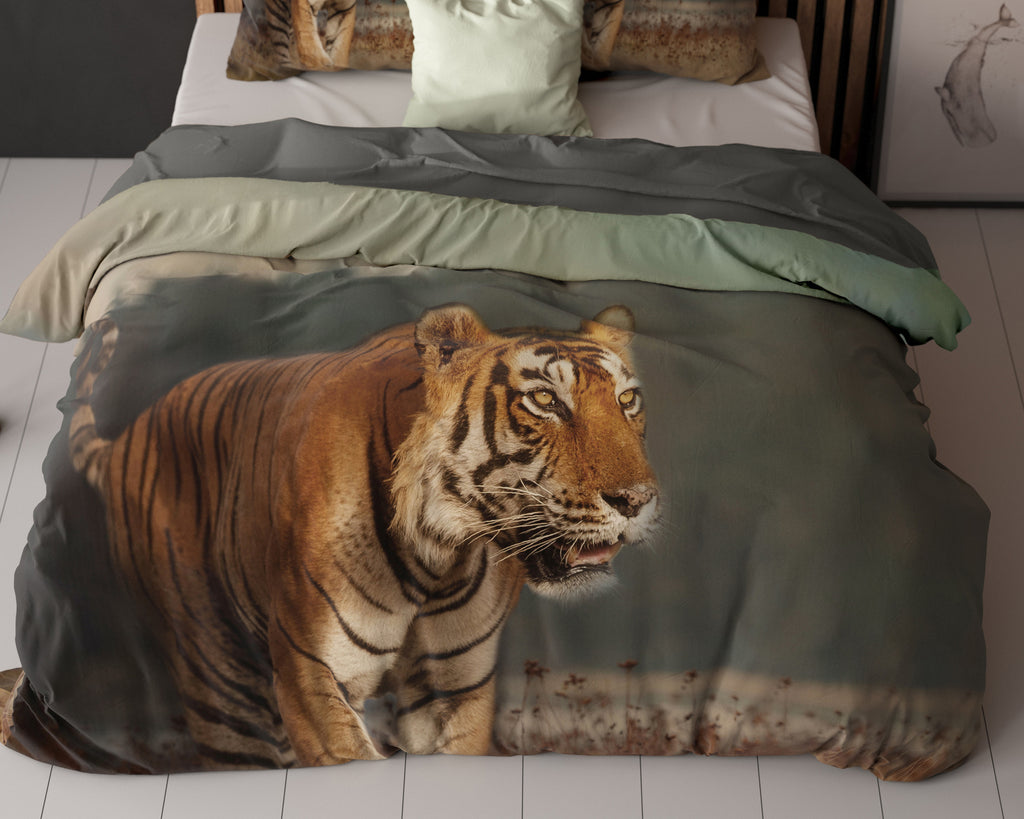 Dekbedovertrek tijgerprint taupe 200 x 200/220 cm, natuurthema voor de slaapkamer