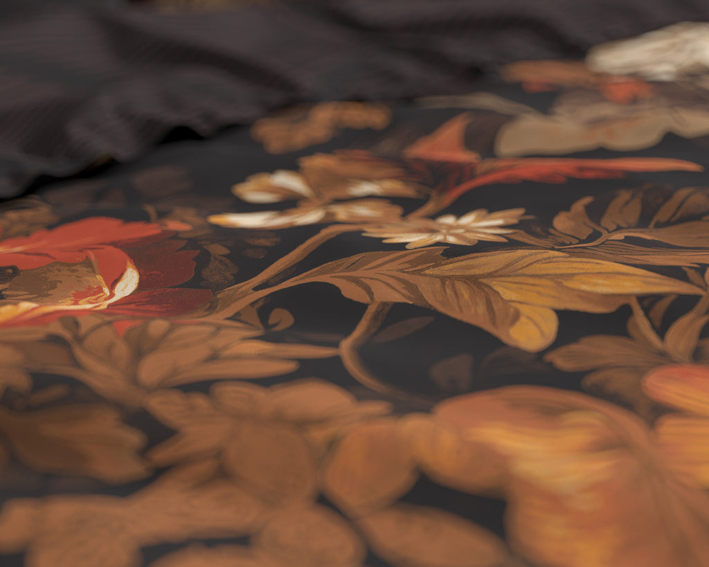 Dekbedovertrek katoen bloemenprint bruin 200 x 220 cm, met 2 kussenslopen 60 x 70 cm voor de slaapkamer