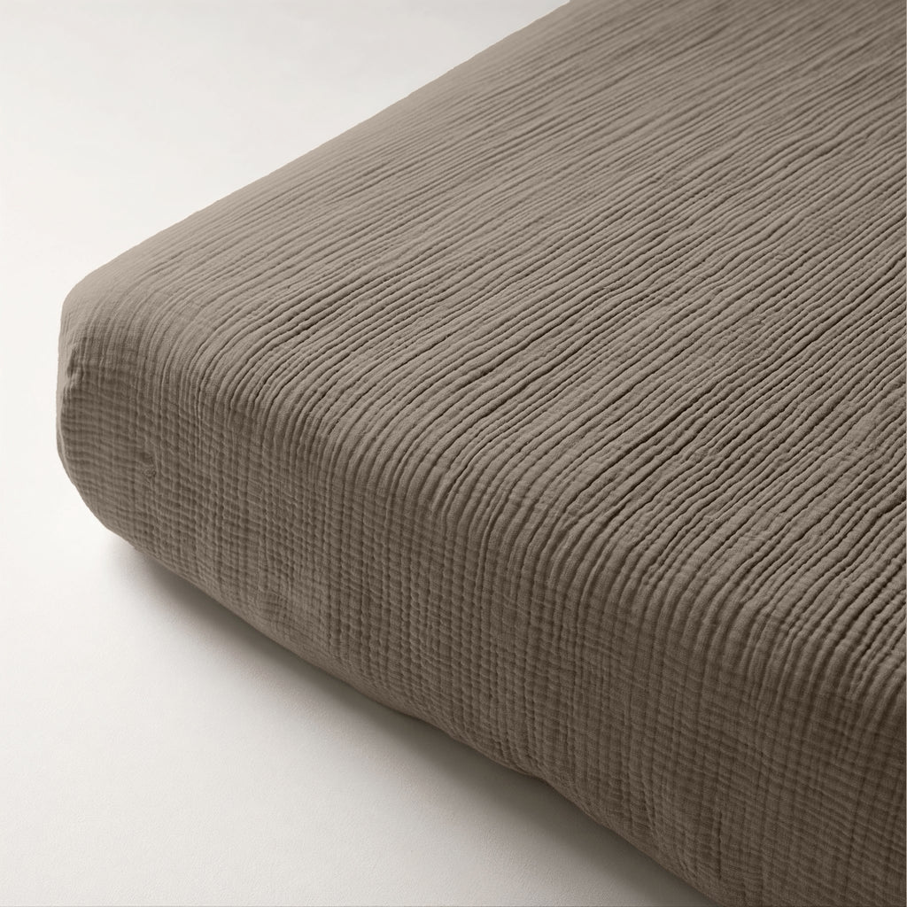 Hoeslaken katoen mousseline taupe 140 x 200 cm, hoekhoogte 30 cm, voor matras en boxspring