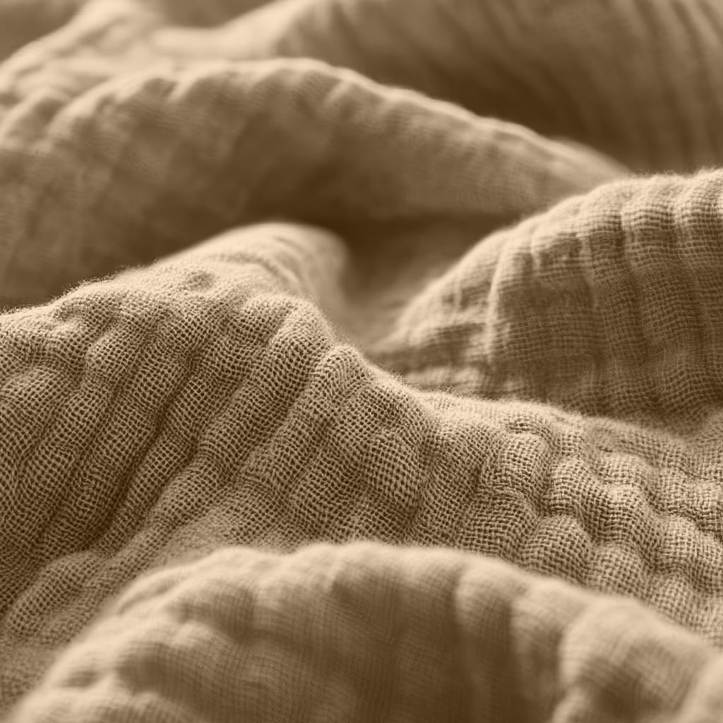 Hoeslaken katoen mousseline zand 140 x 200 cm, hoekhoogte 30 cm, voor matras en boxspring