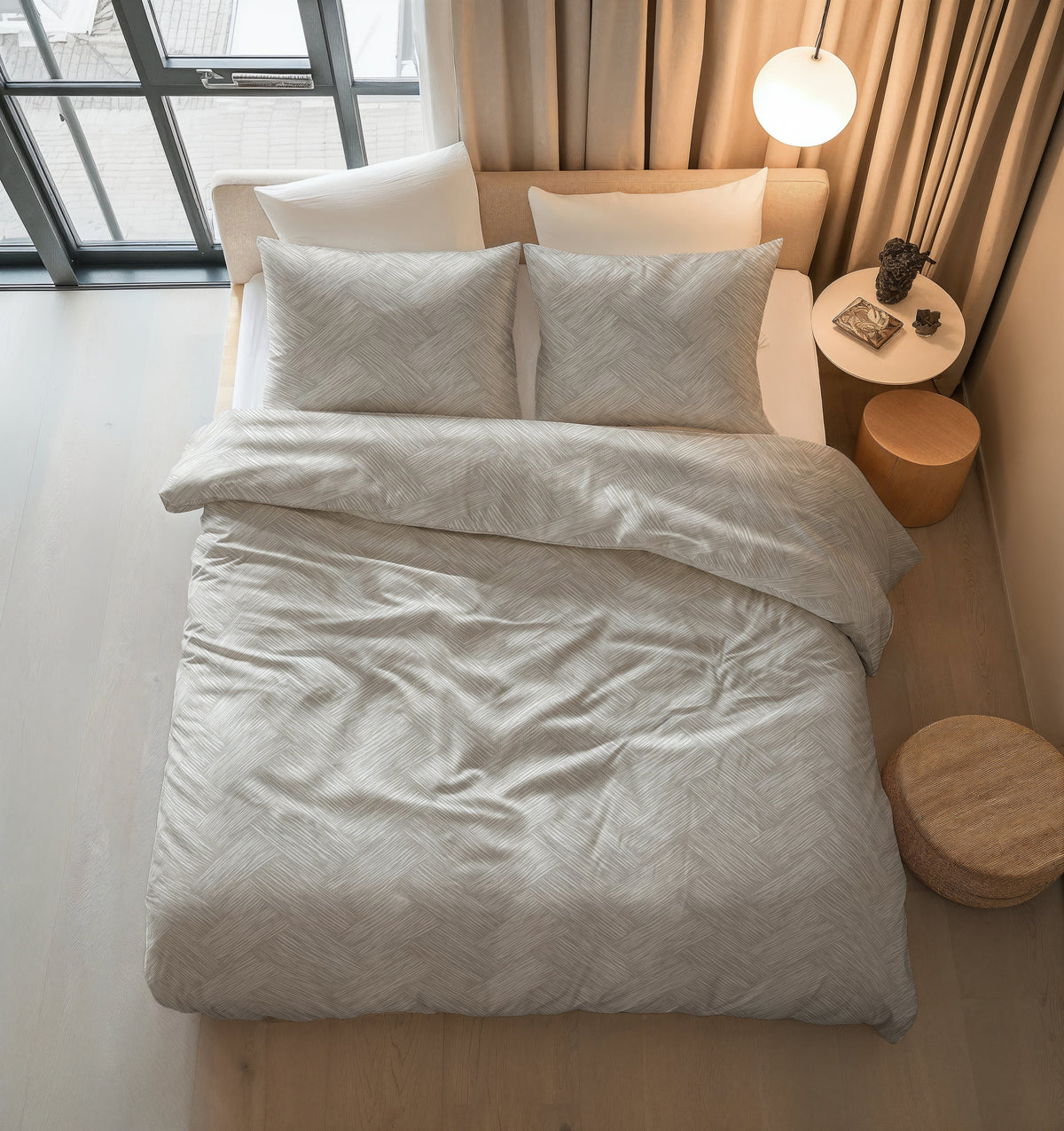 Dekbedovertrek katoen Rattan zilvergrijs 140 x 220 cm, met 2 kussenslopen 60 x 70 cm voor de slaapkamer