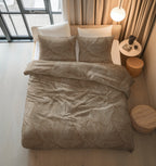 Dekbedovertrek katoen Amber beige bruin bladprint 140 x 220 cm, met kussensloop 60 x 70 cm