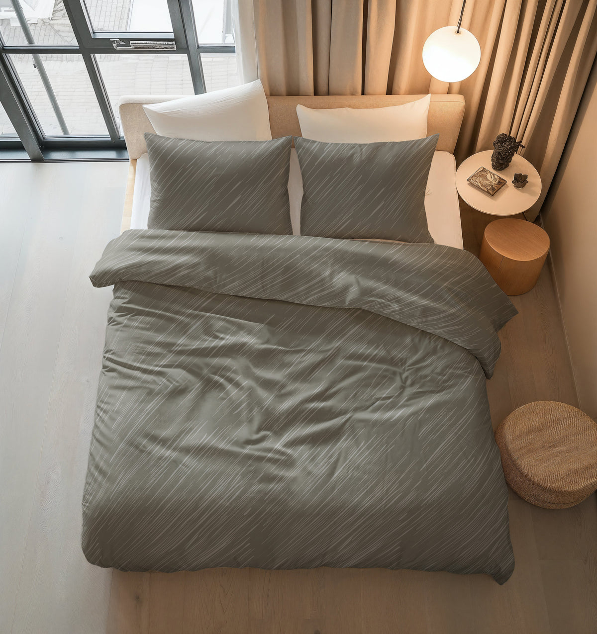 Dekbedovertrek katoen Mellow Stone grijs 240 x 220 cm, met 2 kussenslopen 60 x 70 cm