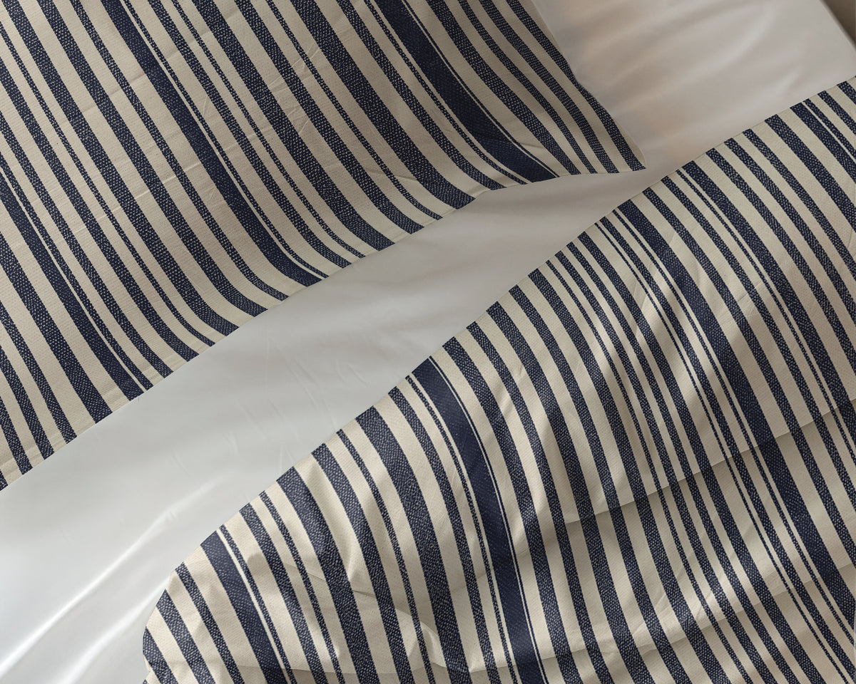 Dekbedovertrek katoen Regatta blauw gestreept 200 x 220 cm, met 2 kussenslopen 60 x 70 cm