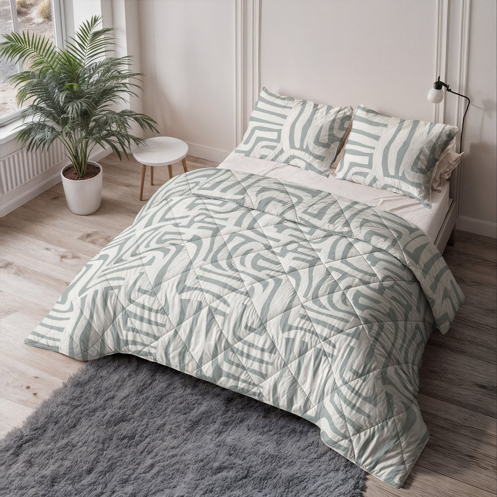 Lazy dekbed polyester microvezel Eran groen wit 200 x 200 cm, met 2 kussenslopen 60 x 70 cm
