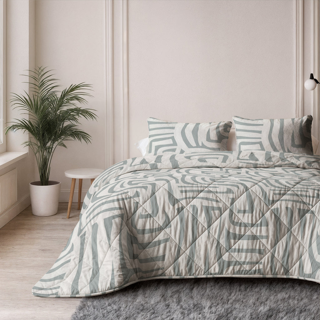 Lazy dekbed polyester microvezel Eran groen wit 200 x 200 cm, met 2 kussenslopen 60 x 70 cm