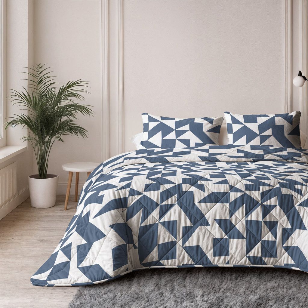 Lazy dekbed polyester microvezel Mado blauw wit 140 x 220 cm, dekbed en overtrek in één, met kussensloop