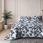 Lazy dekbed polyester microvezel Mado blauw wit 140 x 220 cm, dekbed en overtrek in één, met kussensloop