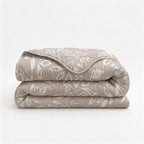 Lazy dekbed polyester microvezel Neva taupe/zand met witte bladprint 140 x 220 cm, dekbed en overtrek in één, met kussensloop