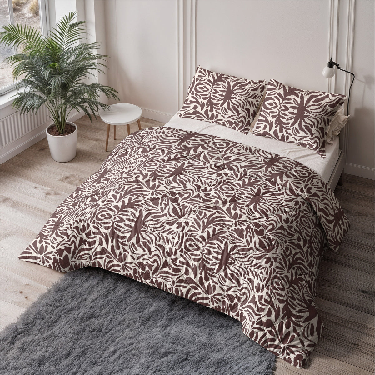 Lazy dekbed alles-in-één polyester microvezel bruin Denzo 240 x 220 cm, met 2 kussenslopen 60 x 70 cm