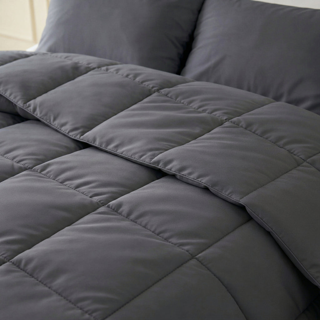 Lazy dekbed percale katoen antraciet 140 x 220 cm, dekbed en overtrek in één voor de slaapkamer