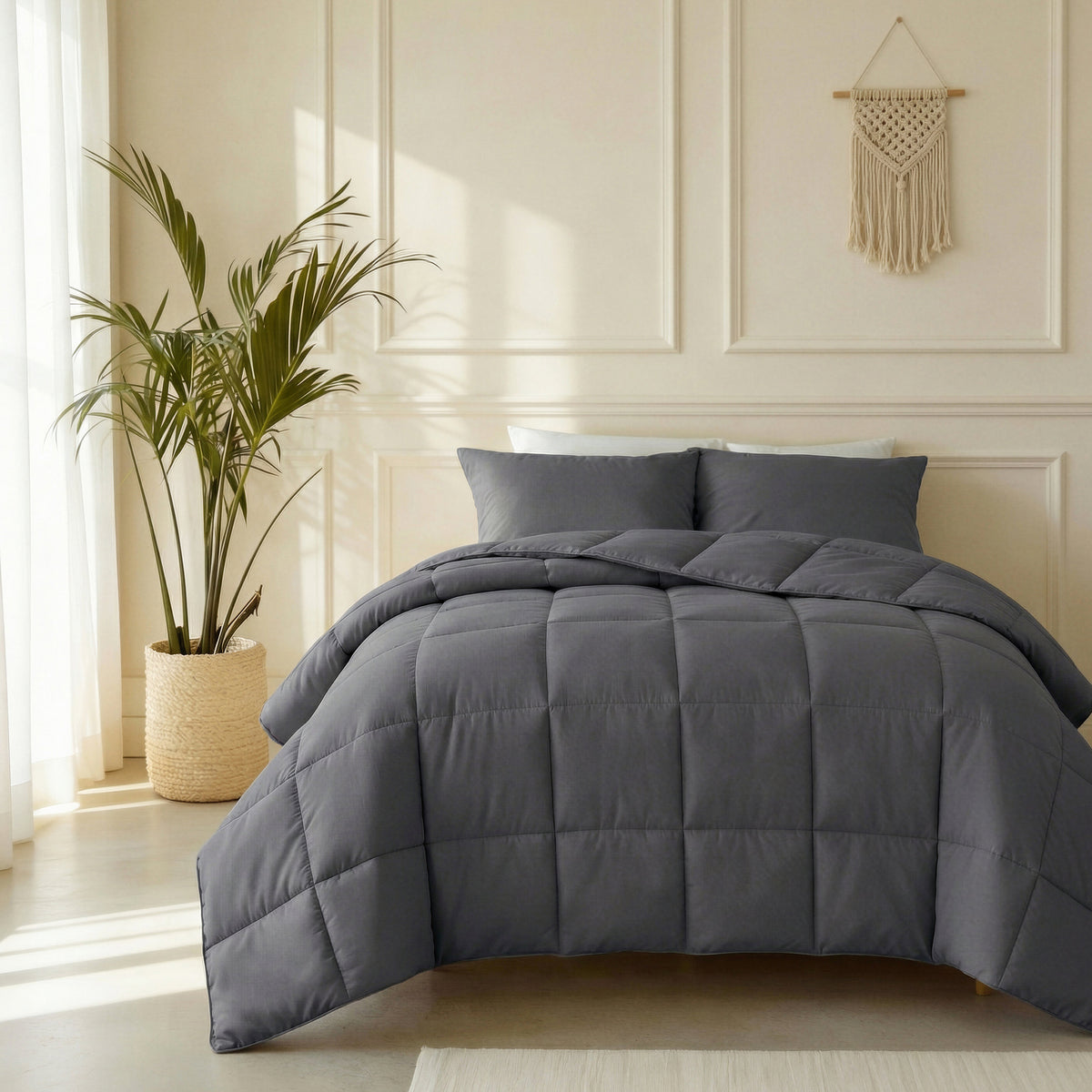 Lazy dekbed percale katoen antraciet 200 x 220 cm, dekbed en overtrek in één, voor de slaapkamer