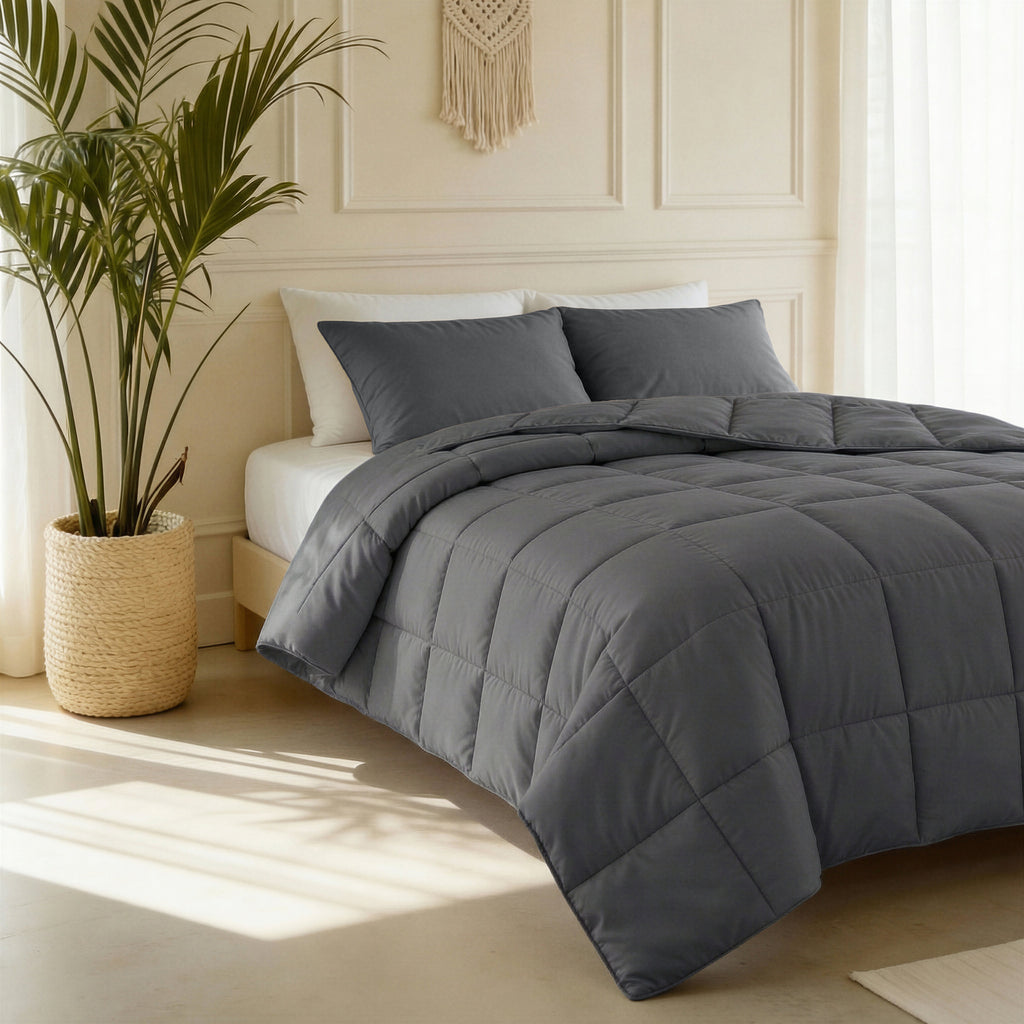 Lazy Dekbed katoen percale antraciet 240 x 220 cm, dekbed en overtrek in één voor tweepersoonsbed