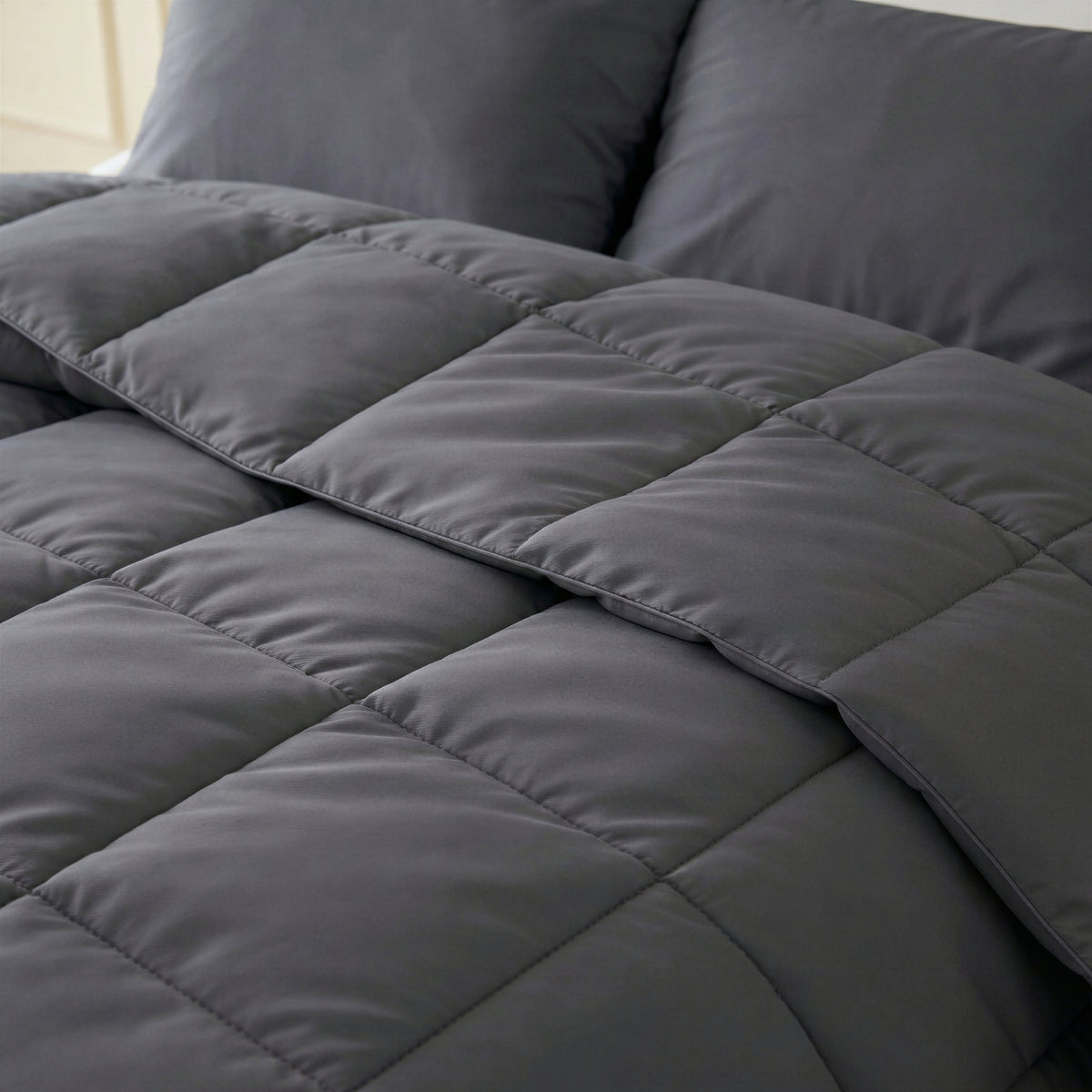 Lazy Dekbed katoen percale antraciet 240 x 220 cm, dekbed en overtrek in één voor tweepersoonsbed