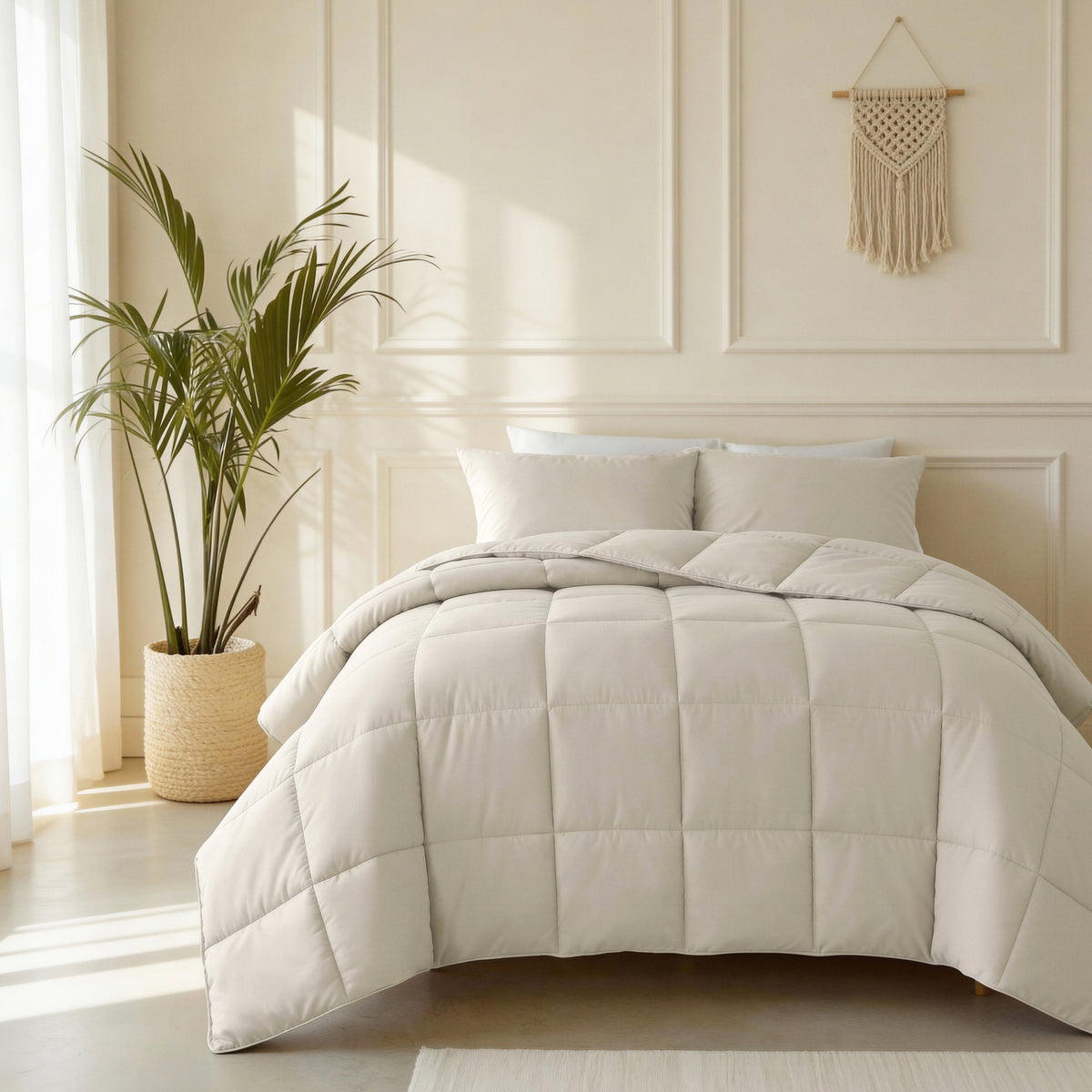 Lazy dekbed alles-in-één percale katoen beige 140 x 220 cm, dekbed en overtrek in één