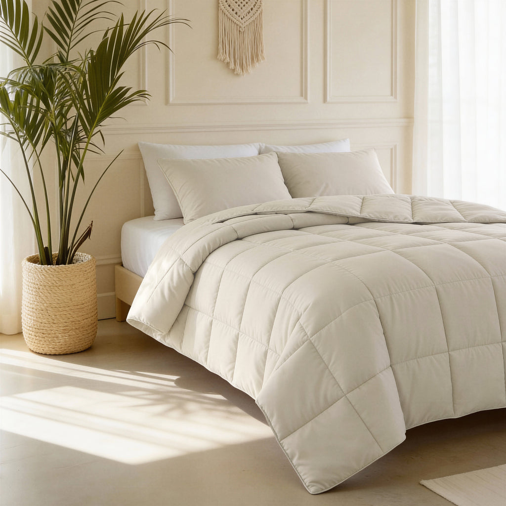 Lazy dekbed alles-in-één percale katoen beige 140 x 220 cm, dekbed en overtrek in één
