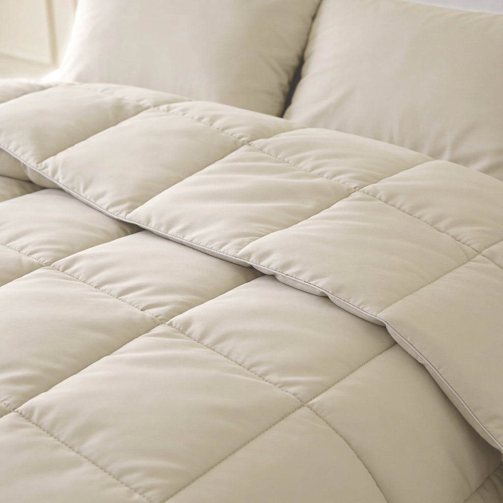 Lazy dekbed alles-in-één percale katoen beige 140 x 220 cm, dekbed en overtrek in één
