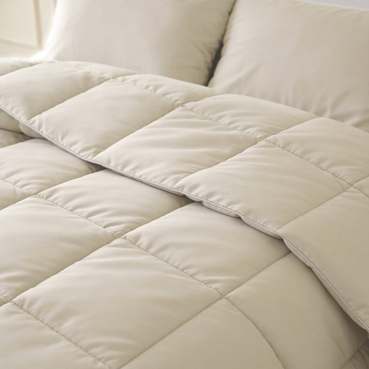 Lazy dekbed alles-in-één percale katoen beige 140 x 220 cm, dekbed en overtrek in één