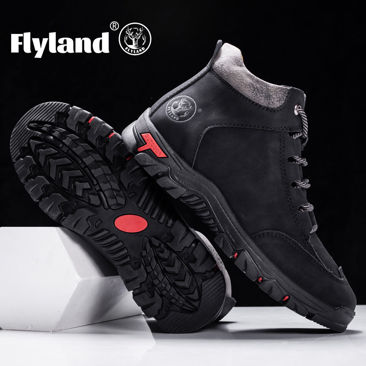Durable outdoor boots for men, hiking boots and trekking shoes with a treaded sole