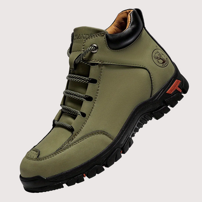 Durable outdoor boots for men, hiking boots and trekking shoes with a treaded sole