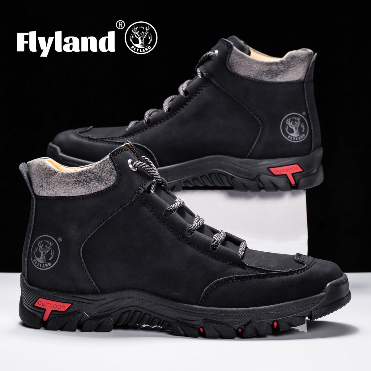 Durable outdoor boots for men, hiking boots and trekking shoes with a treaded sole