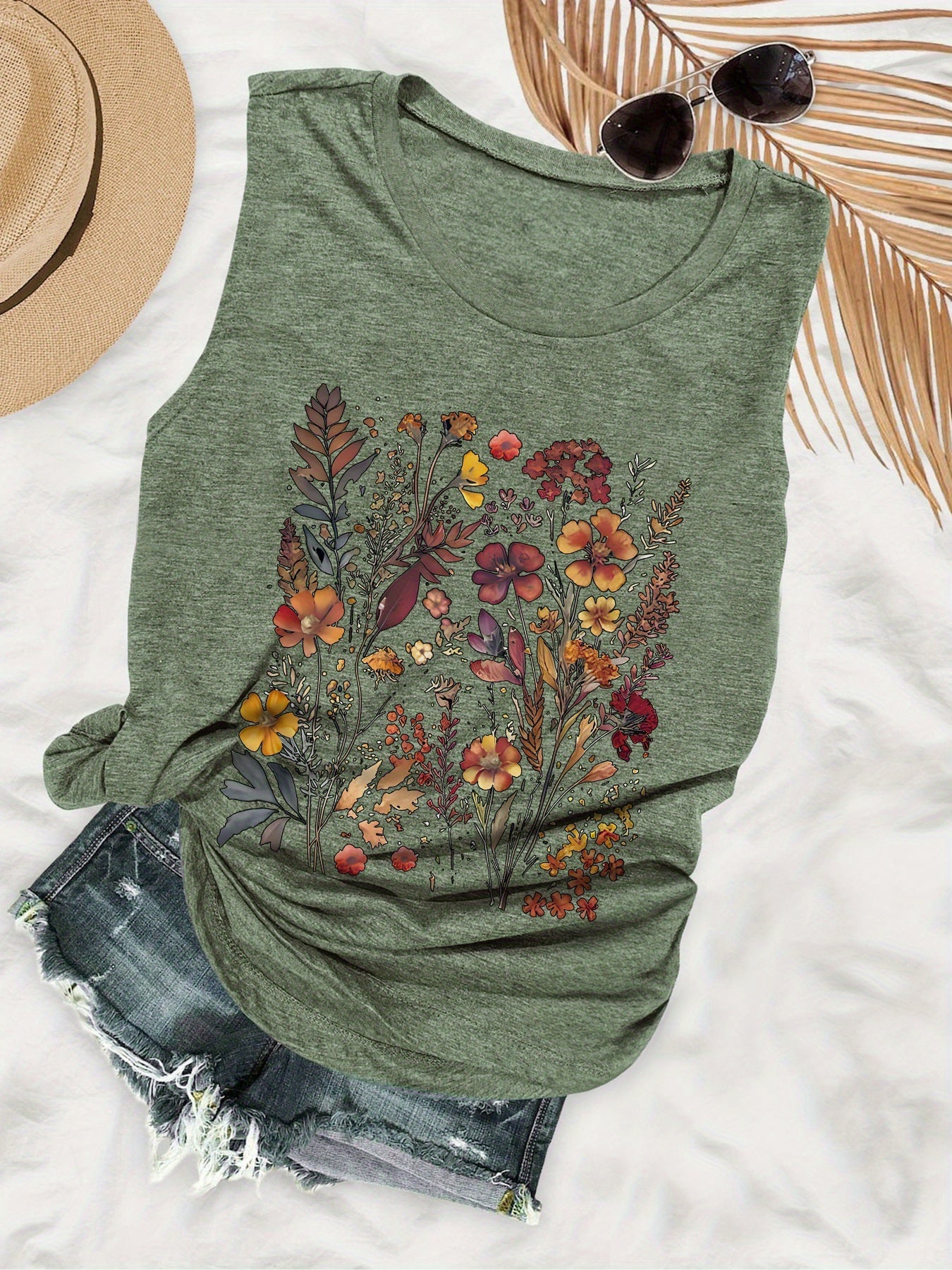 Women's Tank Top with Floral Pattern – Casual Summer Shirt for Leisure and Vacation