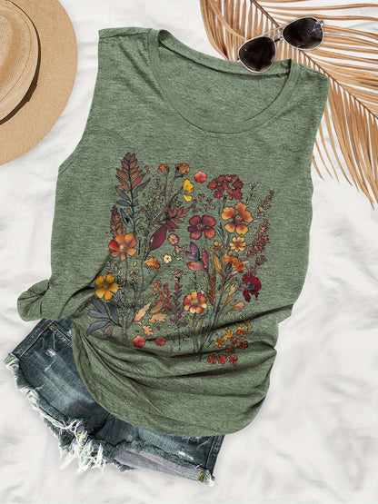 Women's Tank Top with Floral Pattern – Casual Summer Shirt for Leisure and Vacation