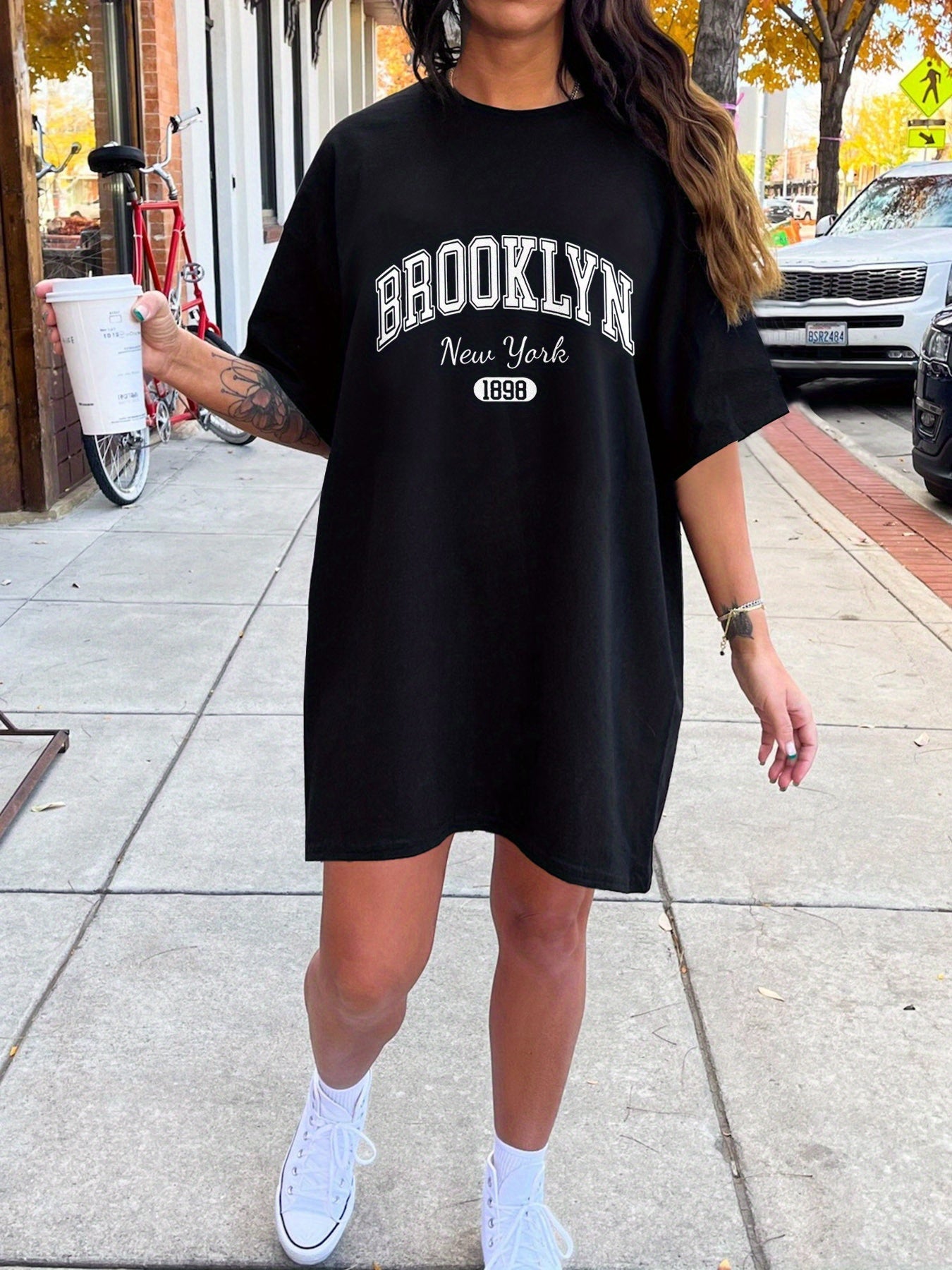 Women's Oversize T-Shirt Dress Brooklyn New York Streetwear Casual