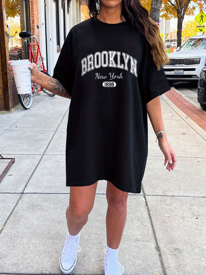 Women's Oversize T-Shirt Dress Brooklyn New York Streetwear Casual