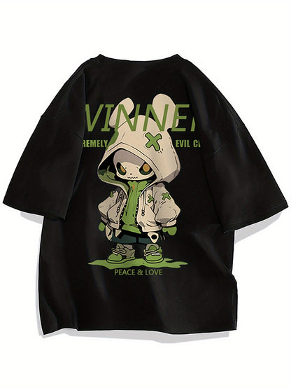 Men's Oversized Streetwear T-Shirt with Cartoon Print and Urban Style – Trendy Casual Shirt