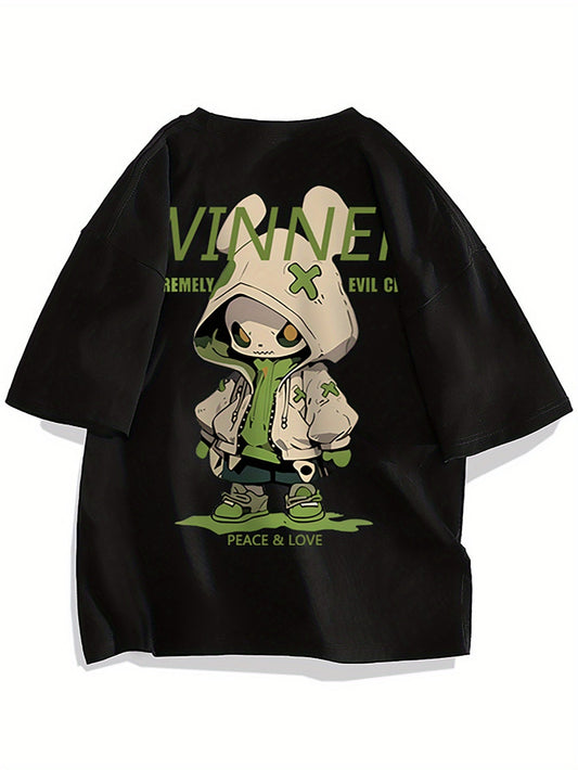 Men's Oversized Streetwear T-Shirt with Cartoon Print and Urban Style – Trendy Casual Shirt