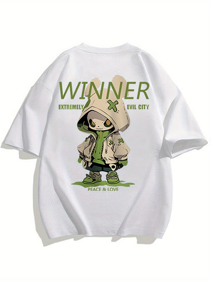 Men's Oversized Streetwear T-Shirt with Cartoon Print and Urban Style – Trendy Casual Shirt