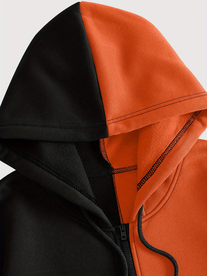 Two-piece men's hooded jacket with a zipper – Two-tone & graphic print