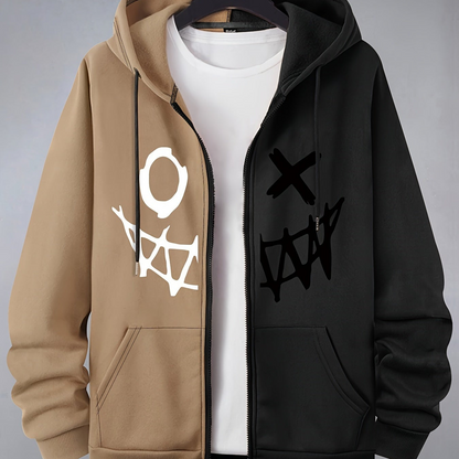 Two-piece men's hooded jacket with a zipper – Two-tone & graphic print