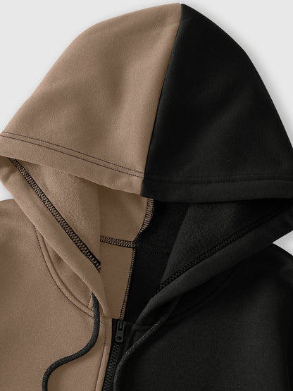 Two-piece men's hooded jacket with a zipper – Two-tone & graphic print