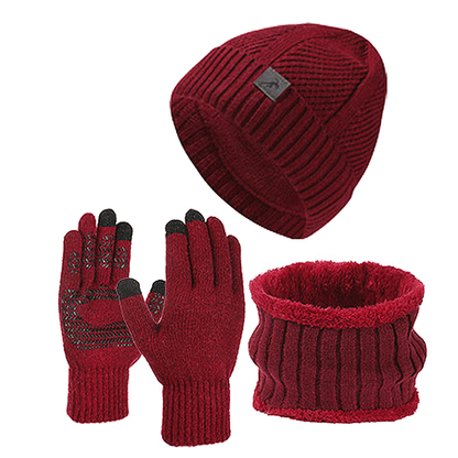 Knitted hat, scarf, and gloves set, ribbed, warm, men’s