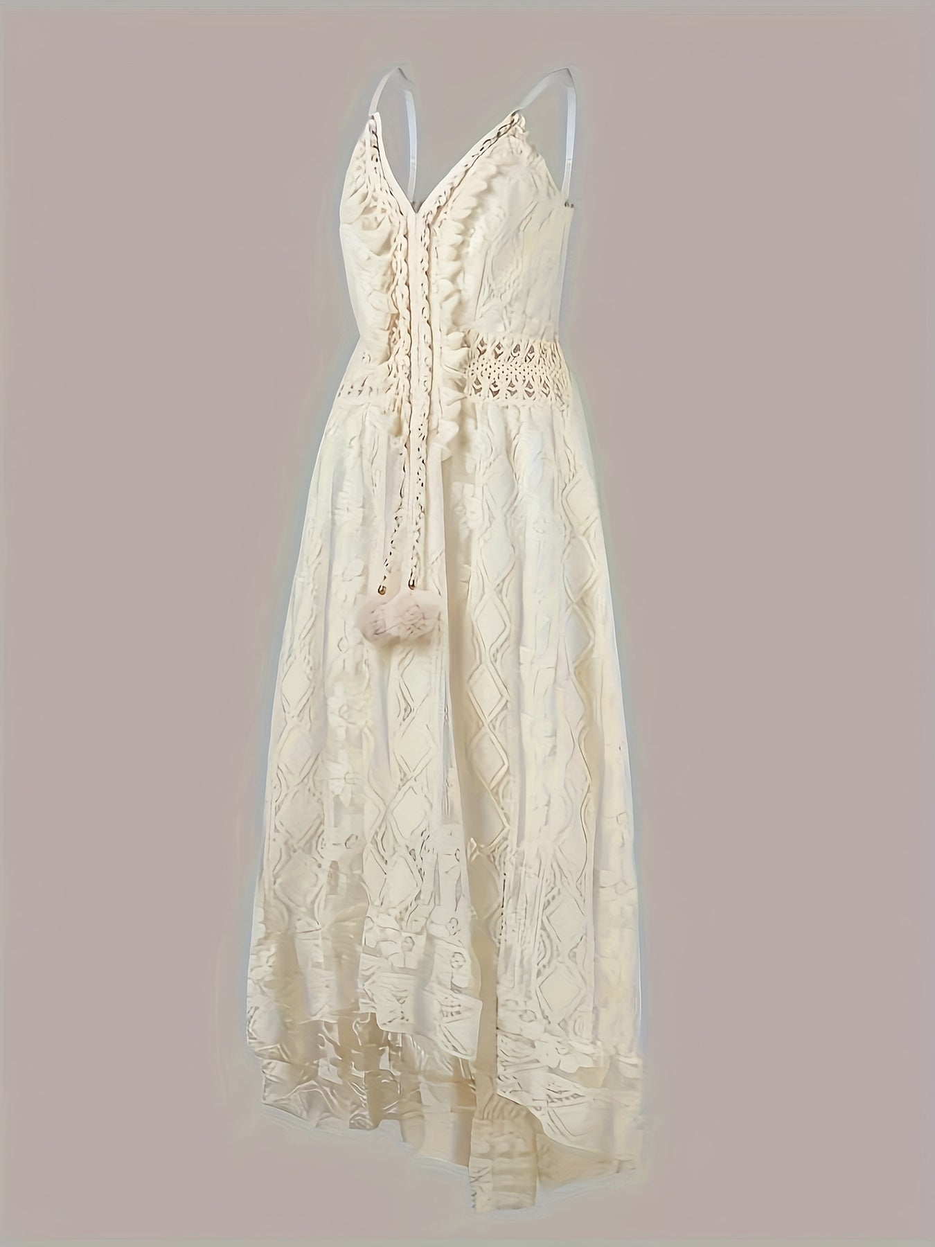 Women's Boho Maxi Dress with Lace and V-Neck for Festive Occasions