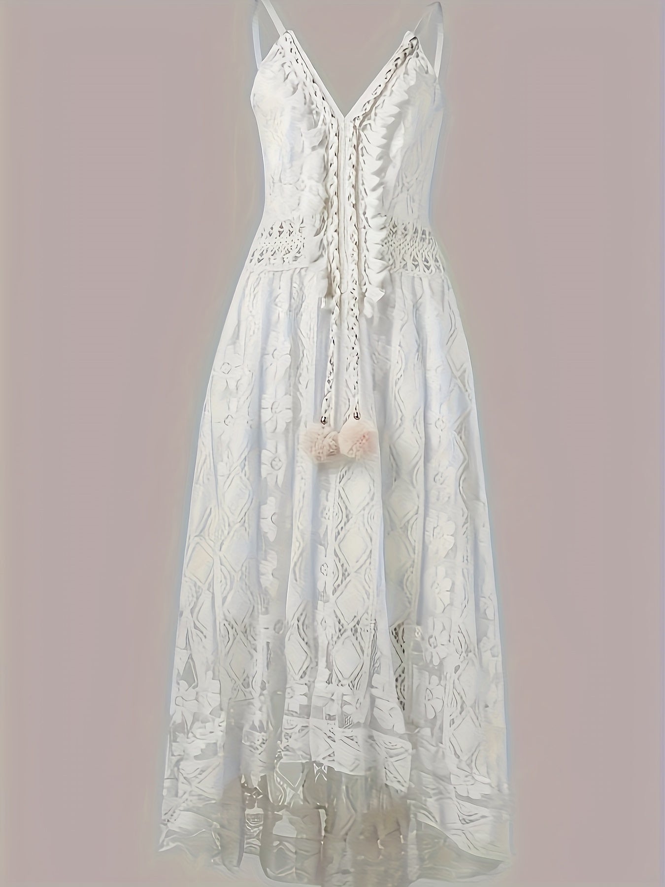 Women's Boho Maxi Dress with Lace and V-Neck for Festive Occasions