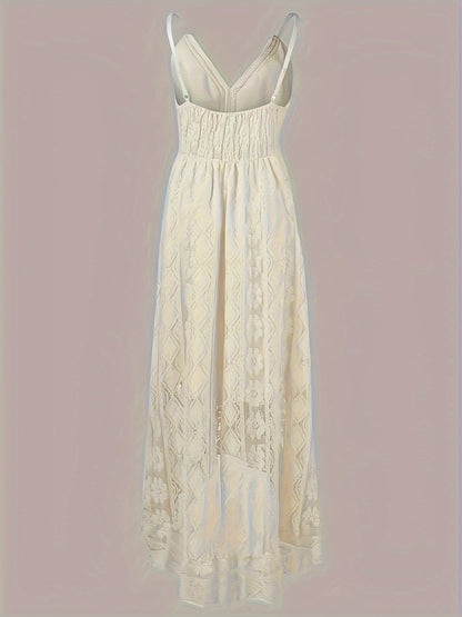 Women's Boho Maxi Dress with Lace and V-Neck for Festive Occasions