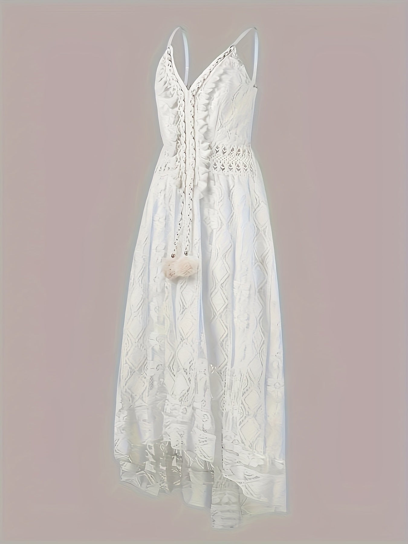Women's Boho Maxi Dress with Lace and V-Neck for Festive Occasions