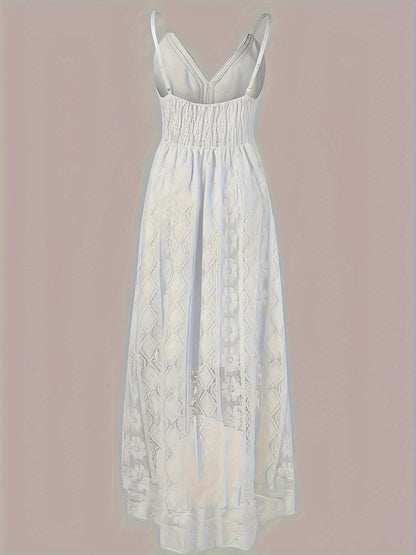 Women's Boho Maxi Dress with Lace and V-Neck for Festive Occasions