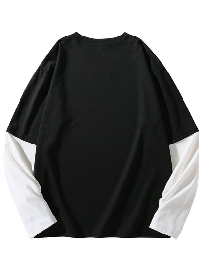 Unisex Langarmshirt mit Cartoon-Kopfhörer-Print in Layer-Optik