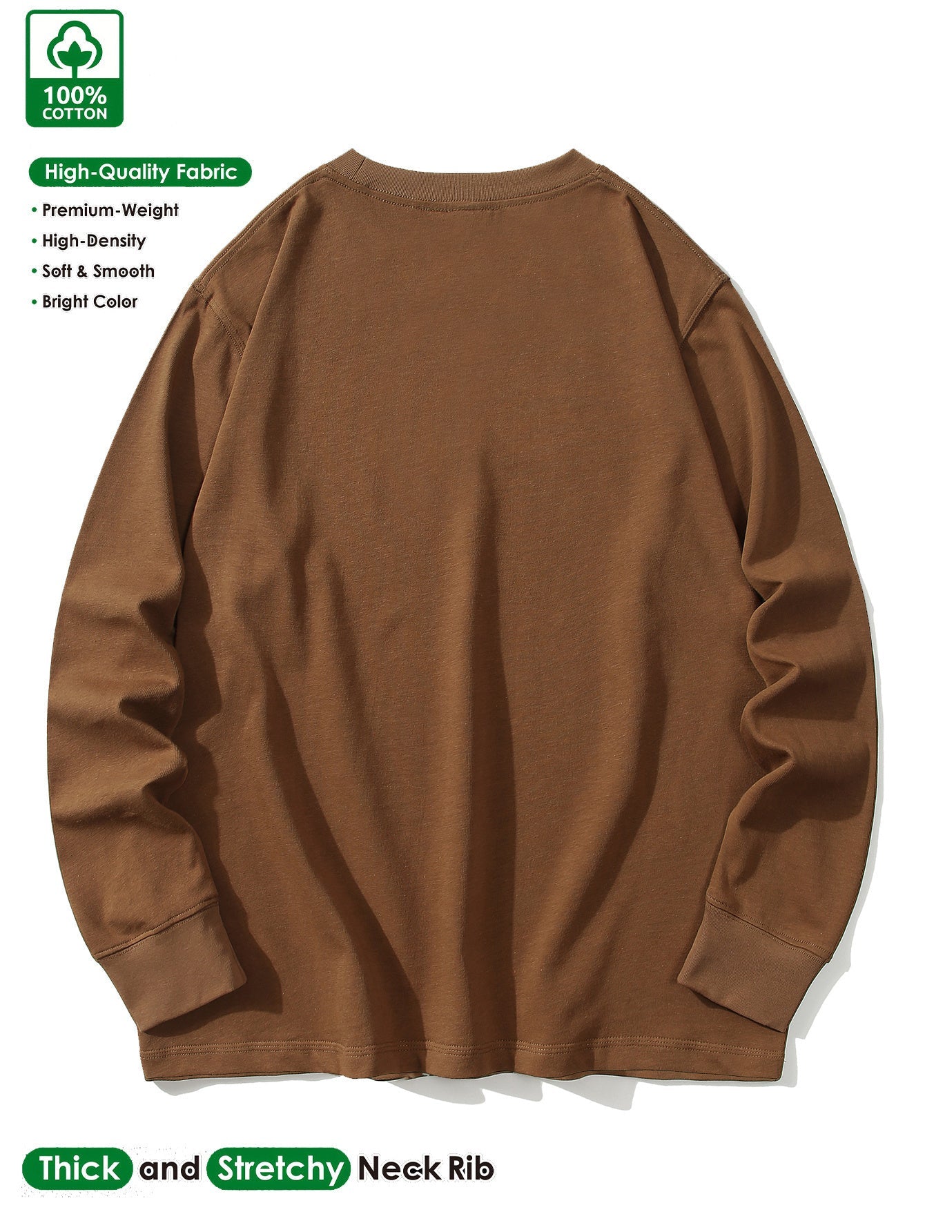 Men's long-sleeve crew-neck casual T-shirt, solid color with logo