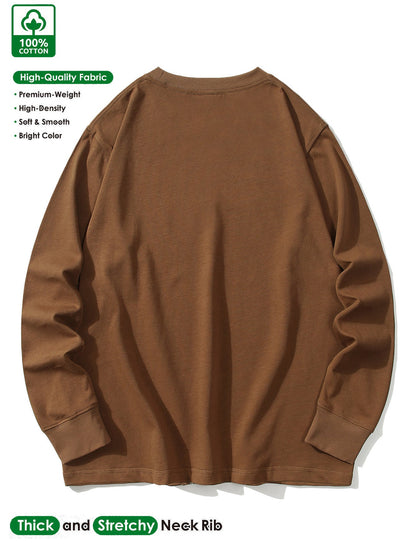 Men's long-sleeve crew-neck casual T-shirt, solid color with logo