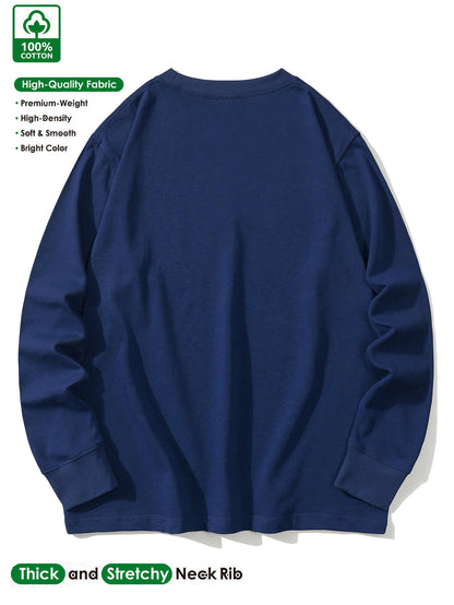 Men's long-sleeve crew-neck casual T-shirt, solid color with logo