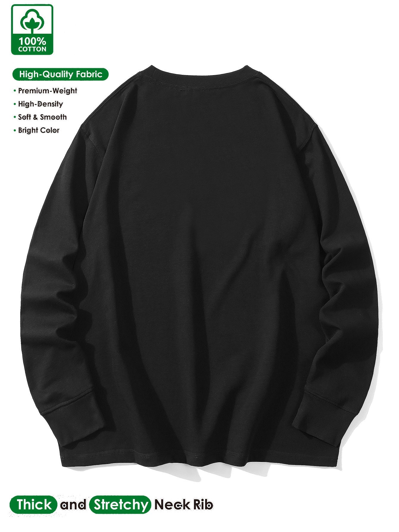Men's long-sleeve crew-neck casual T-shirt, solid color with logo